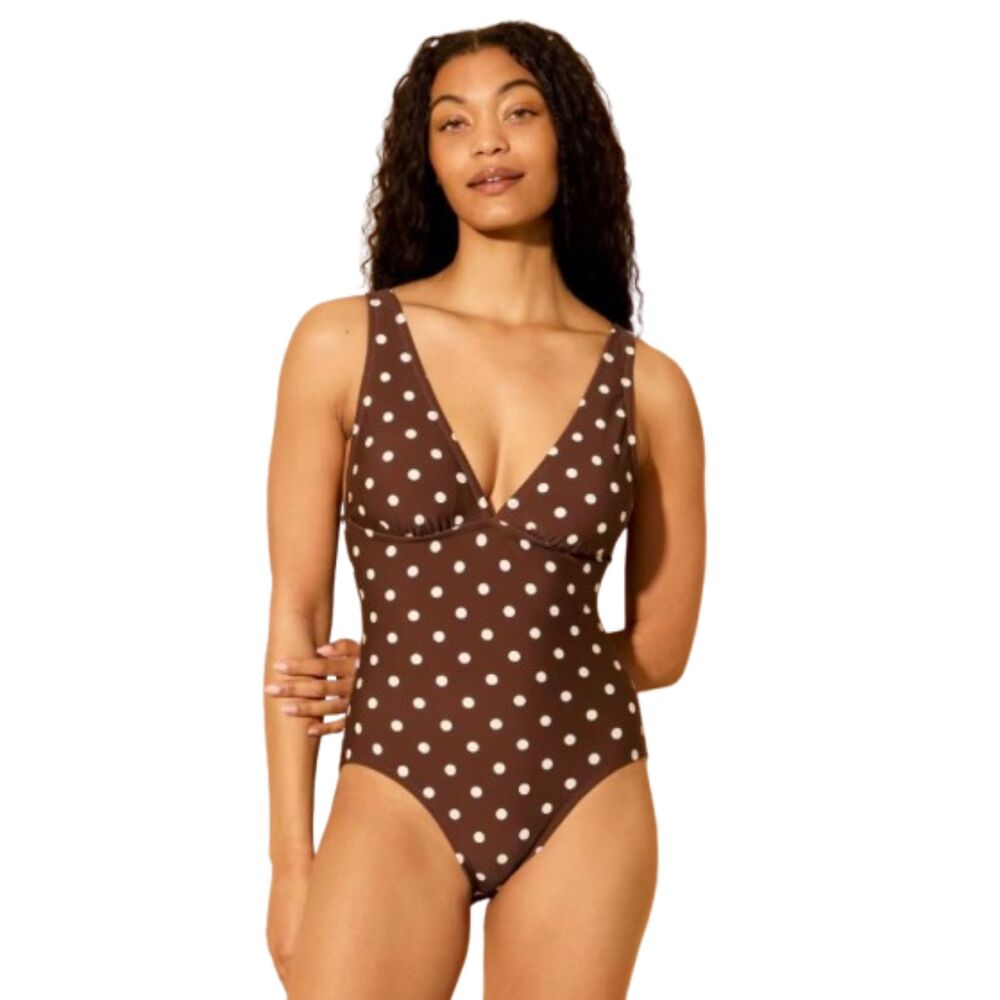 Shade & Shore NWT Polka Dot Tummy Control Full Coverage One Piece Swimsuit Large